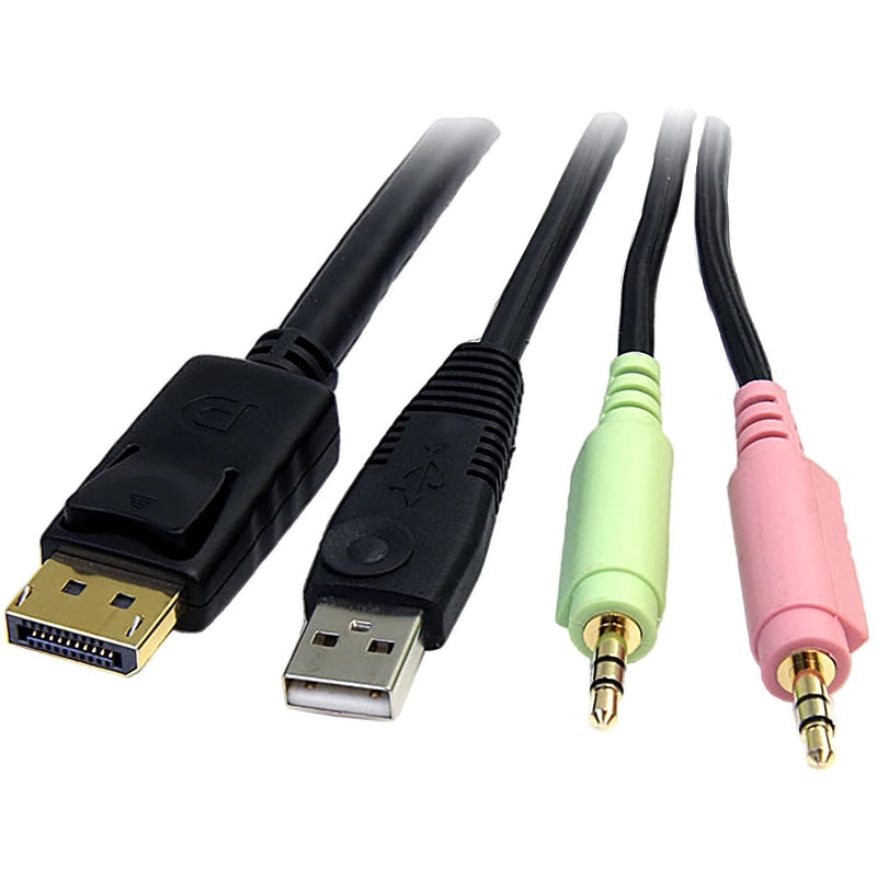 StarTech.com 6ft 4-in-1 USB DisplayPort KVM Switch Cable w/Audio & Microphone (DP4N1USB6),Black