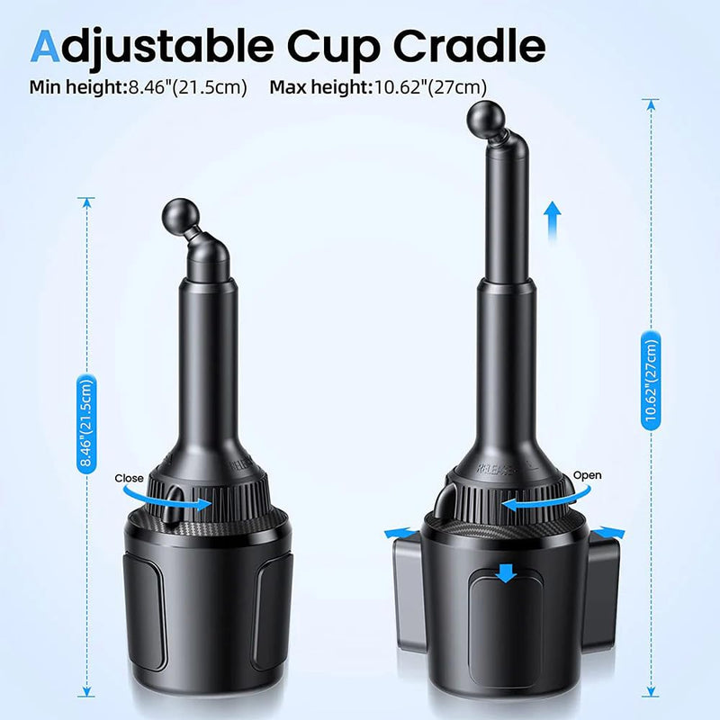 APPS2Car 15W Qi Fast Wireless Car Charger Solid Cup Holder Phone Mount | Quick Extension Adjustable Long Arm & 360° Rotation, Fits 3"–4" Round Cup Holders, Works with Cases ≤ 4 mm