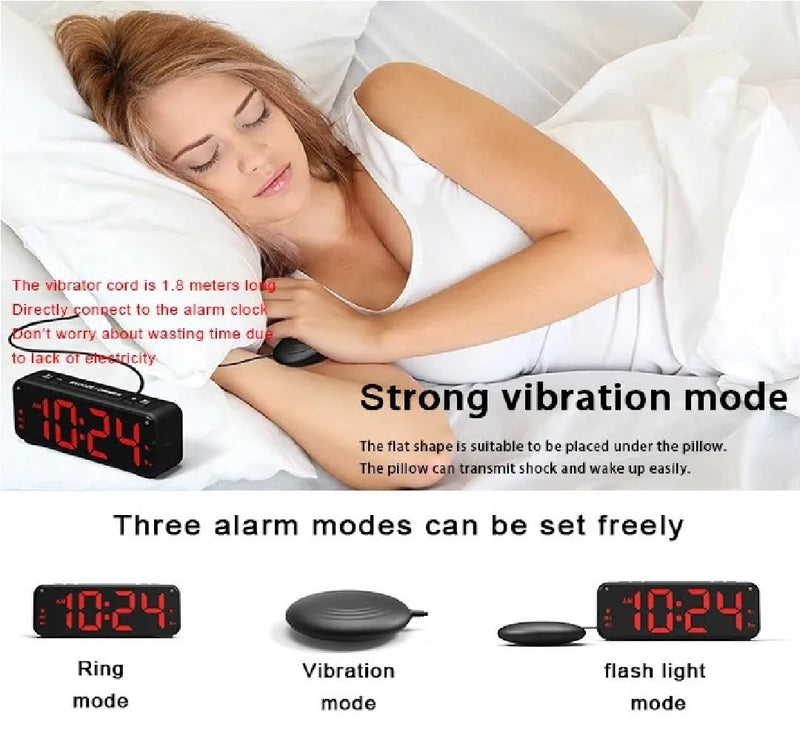 MOZAC Bomb Dual Extra Loud Alarm Clock with Bed Shaker, Black Heavy Sleepers, Battery Backup | Wake with a Shake