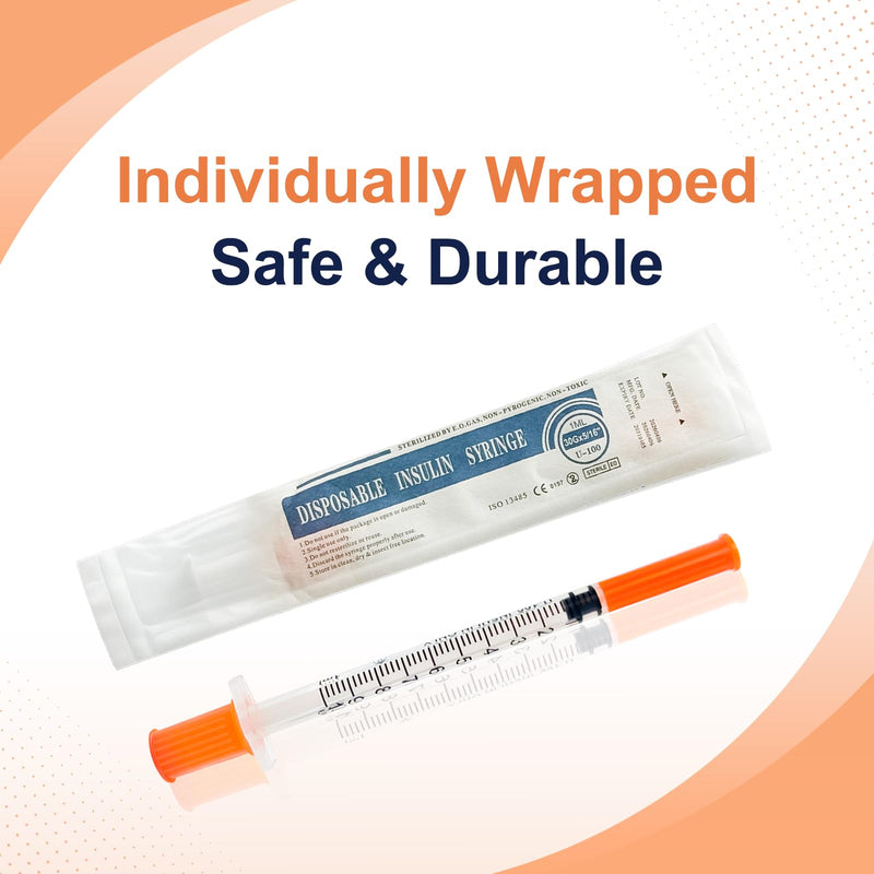 100 Pack 1ml/cc 30G Syringe, 5/16 Inch 8mm, Individually Wrapped for Scientific Labs 1ml 30G 5/16"