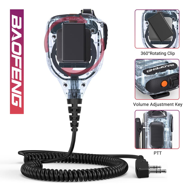 Baofeng Microphone Handheld Heavy Speaker BF-850 Ham Radio Mic IP54 Waterproof Volume Adjustable Speaker Mic for UV-5R BF-F8HP PRO AR-5RM UV-21R for Kenwood Retevis Walkie Talkies(2 Pack) Clear