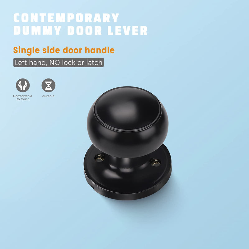KNOBWELL 4 Pack Black Dummy Door Knob, Single Sided Handle for Closets, French Double Doors, and Pantry, Matte Black One Side Non-Turning Interior Push/Pull Door Knob
