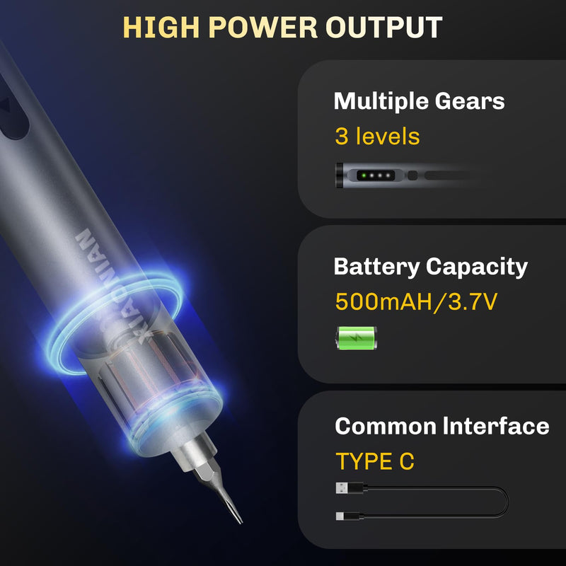 3.7V Precision Electric Screwdriver Set,50 IN 1 Small Power Magnetic Storage Mini Electric Screwdriver Cordless Set USB Charging Repair Tool Kit for Electronics Laptop Phone Camera Glasses Watch Grey - Standard Version