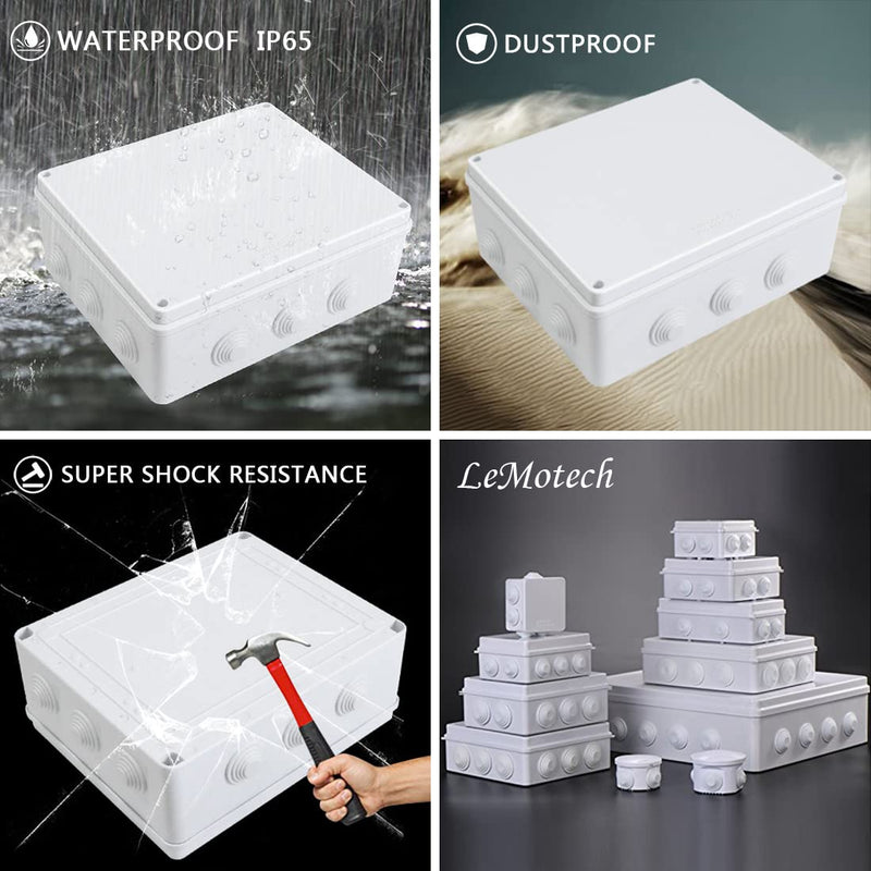 LeMotech ABS Plastic Dustproof Waterproof IP65 Junction Box Universal Electrical Project Enclosure White 11.8 x 9.8 x 4.7 inch (300 x 250 x 120 mm) 11.8" x 9.8" x 4.7" (1pc)