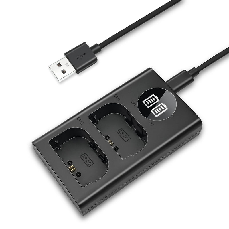 LP-E6 USB Dual Slot Charger for Canon EOS R6 Mark II R5 R6 R7 | Smart Camera Battery Charger for Canon LP-E6N LP-E6NH, Fits 5D Mark IV III II 6D II 90D 80D