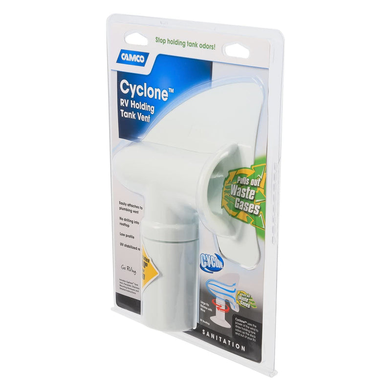 Camco Cyclone Rotating Sewer Plumbing Vent - Rids Odors from Your RV Holding Tank, Rotes 360 Degrees to Pull Odors Up and Away - White (40595)