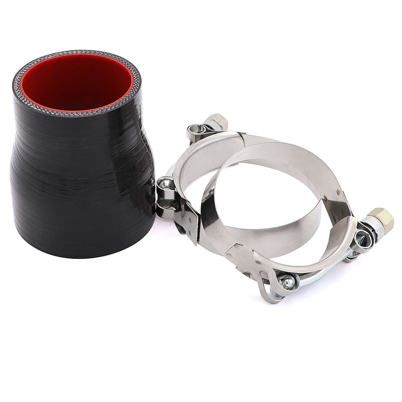 ID 2 to 2-1/2 inches Black Silicone Reducer Coupler with 2 T-Bolt Clamps 4 Layers of Polyester Reinforcement Suitable High Level Turbo Pipe ID2"-2.5"