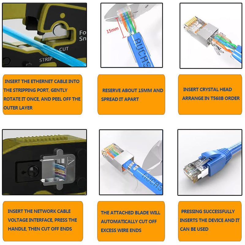 LEATBUY Crimp Tool Set RJ45 Crimper Cat5 Cat5e Cat6 Crimping Tool Kit, 50PCS Pass Through Connectors, 50PCS Covers, Network Cable Tester, Wire Punch Down Cutter (ORANGE) Orange