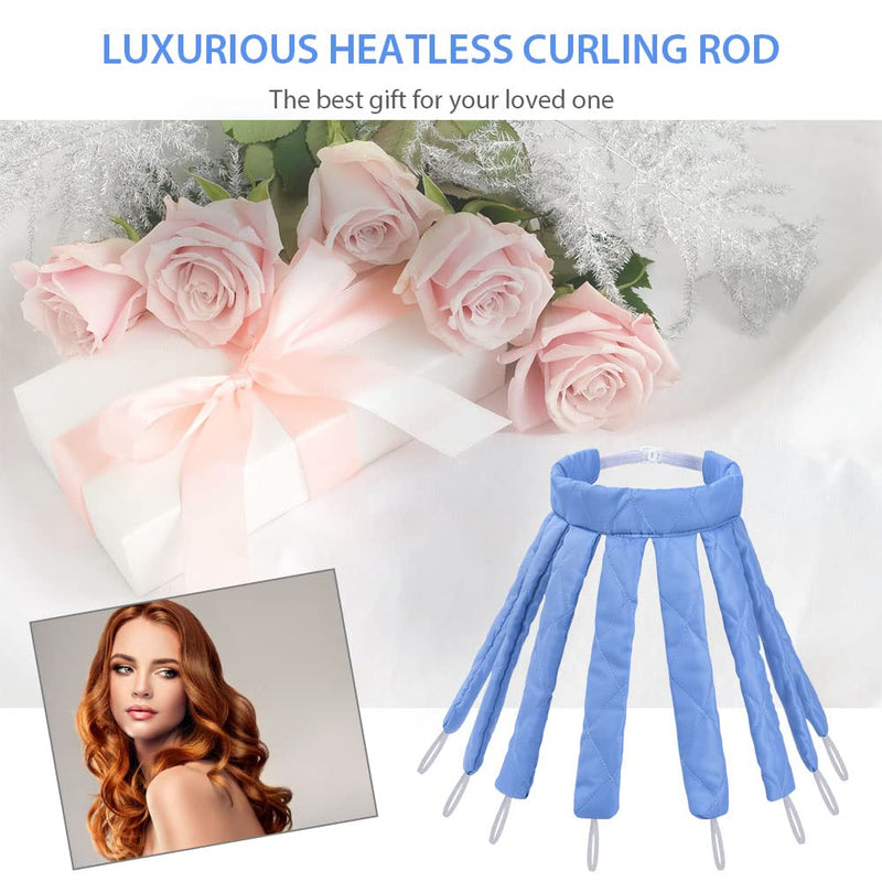  [AUSTRALIA] - URAQT Heatless Curling Rod Headband, Octopus Design No Heat Hair Curlers for Long Hair, Soft Sleeping Overnight Silk Ribbon Hair Rollers Lazy Curler Set DIY Hair Styling Tools (Blue) (Pack of 2) Blue 1 count (Pack of 2)