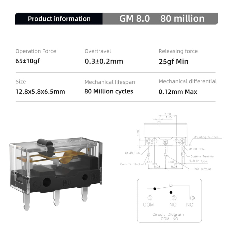 KAILH GM4.0 GM8.0 Micro Switch 60M 80MLife Gaming Mouse Micro Switch 3 Pin Black Mice Left Right Button GM 4.0 8.0 (Black 10pcs GM8.0) Black 10pcs GM8.0