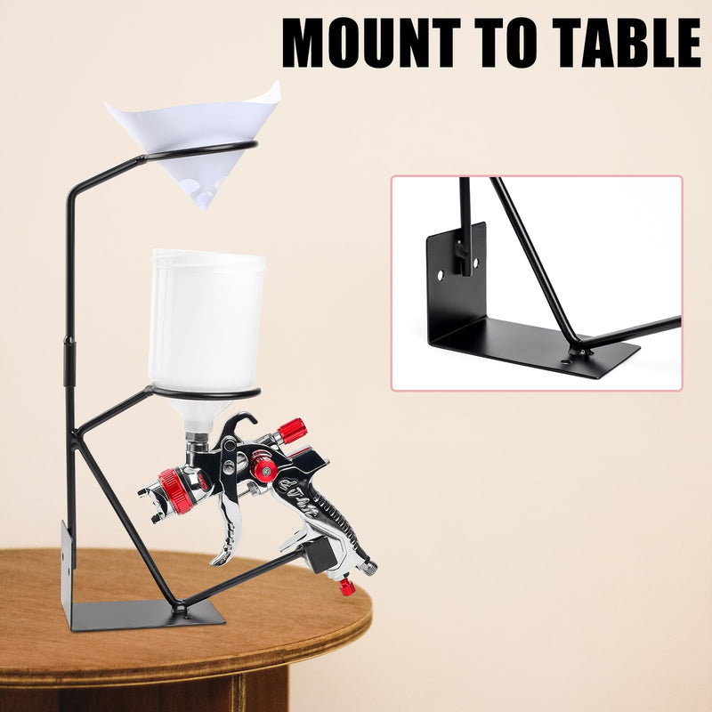 YUZES Gravity Feed Paint Spray Gun Holder Stand with 100PCS Nylon Mesh Paint Strainers and Removable Strainer Holder, for Wall-Mounted or Bench Mount