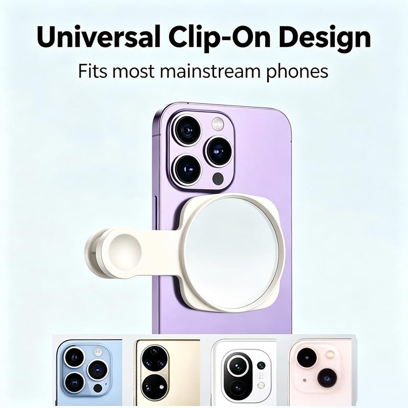 HD Selfie Mirror for Phone Back Camera, Universal Clip-on Vlog Accessory | HD Selfie Mirror Phone Back Camera with practical functional design, ideal for desk, office and travel for phone White