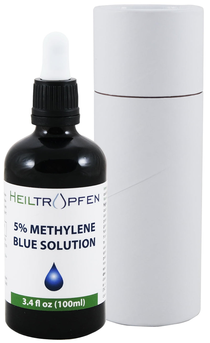 Methylene Blue 5% Solution 3.4 Fl Oz - 100 ml | Highest Concentration | Ultra High Purity | USP Pharma Grade Ingredients - Third-Party Tested | Formaldehyde Free | Glass Bottle | Heiltropfen®