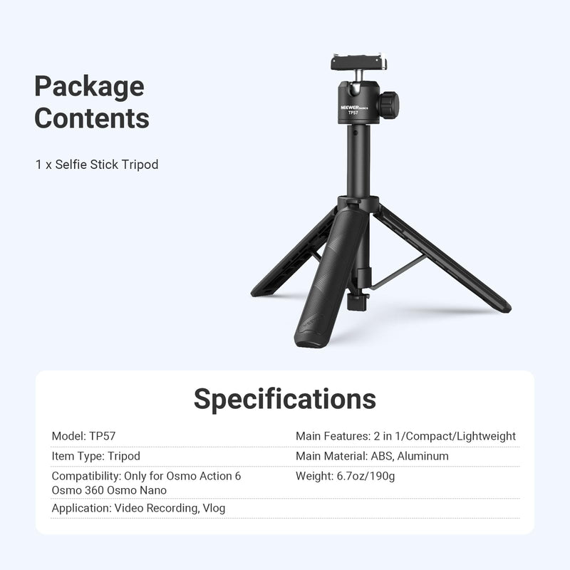 NEEWER Basics Action Camera Selfie Stick Tripod Compatible with DJI Osmo Action 6 Osmo 360 Nano, 8.1-21.3in Desk Stand with Quick Release Magnetic Mount Adapter & Ball Head for Video Recording, TP57