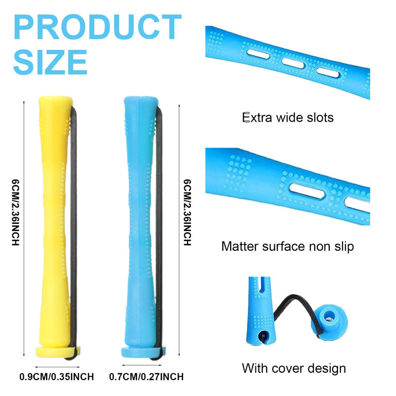 24 Pcs Perm Rods for Short Hair Perming Kit 0.35/0.27 Inch Perming Rods Perm Kit Perm Rollers Perm Curlers Hair Rollers with Steel Tail Comb for Long Short Hair Hairdressing Styling Tool Blue Yellow