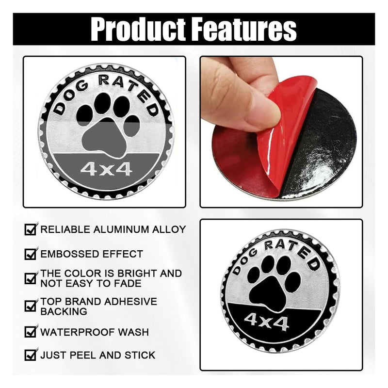 Car Badge Emblem, 4×4 Metal Car Exterior Badge Emblem, 3D Metal Auto Round Emblem Decals Car Badge Decal Stickers Compatible with Jeep Wrangler Vehicles SUVs Trucks (Dog Rated) Dog Rated