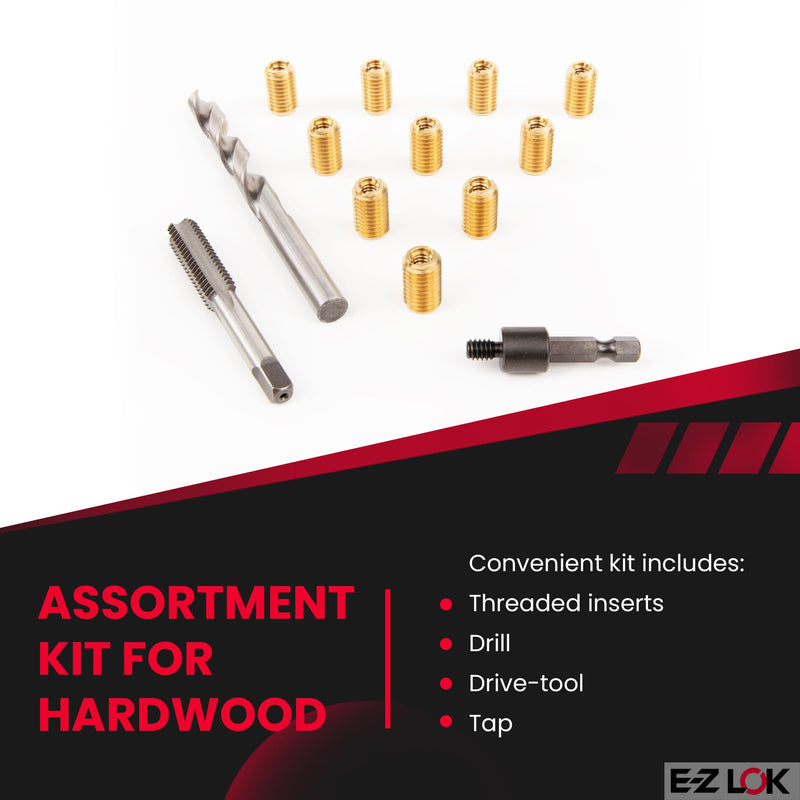 E-Z LOK Threaded Insert Installation Repair Tool Kit for Hard Wood - Includes Brass Thread Inserts, Drill, Tap and Drive-Tool 1/4-20 - 0.75" Length (EZ-T400-475) 1/4-20 - 0.75"