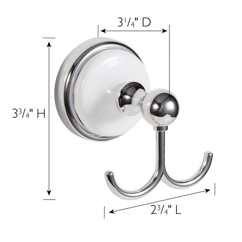 Design House 559260 Savannah Towel and Robe Hook, Polished Chrome and White 2 Robe Hook