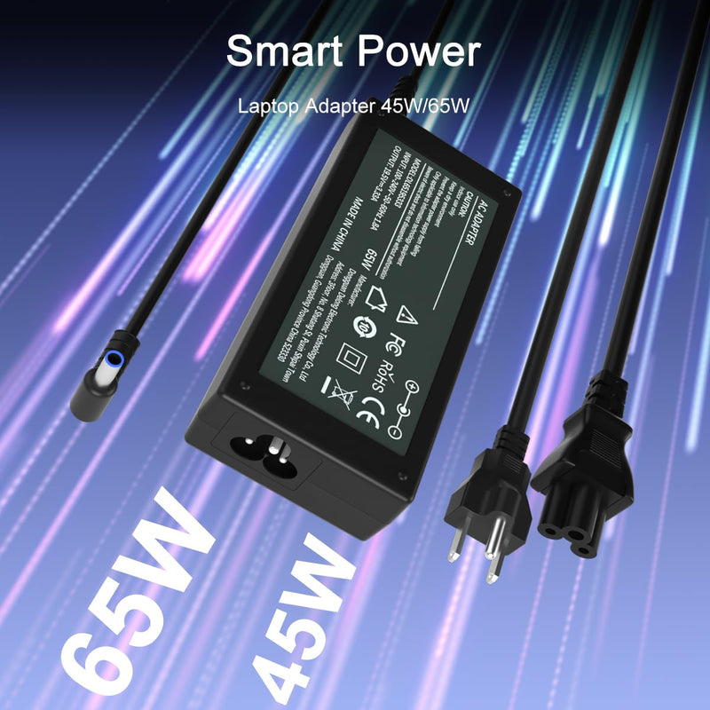 65W 45W Computer Charger Smart Blue Tip 4.5mm Compatible with HP | Pavilion x360 14/15/17, Envy 13/15, EliteBook ProBook Chromebook Stream Spectre |19.5V 3.33A 710412-001