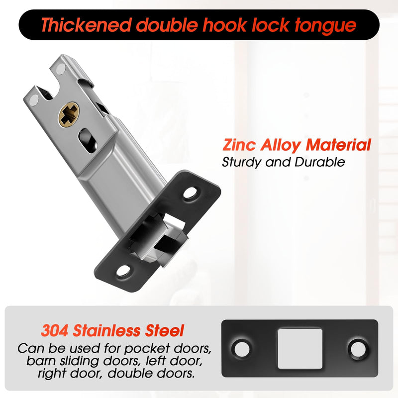 Square Door Hardware - Sliding Pocket Door Lock with Key, Flush Latch for Bed/Bath, Matte Black, 2-3/8" Backset Square Entrance