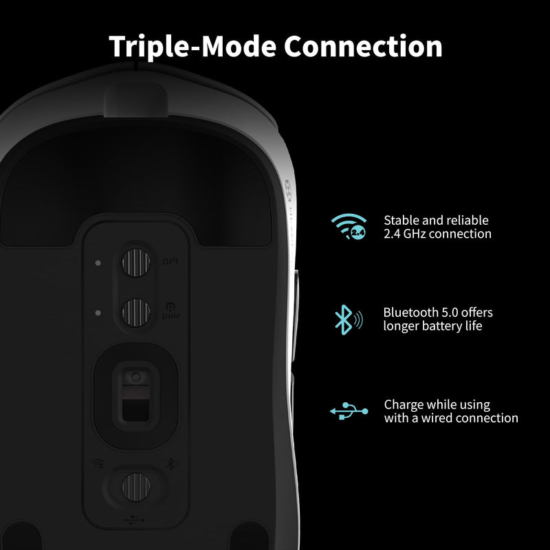Hexgears H9 Gaming Wireless Mouse, White | 12500 Dpi Optical Sensor, 60g Lightweight, 5 Programmable Buttons, Sword Micro Switch, Web Drive, 150 Hr Battery, for PC&MAC