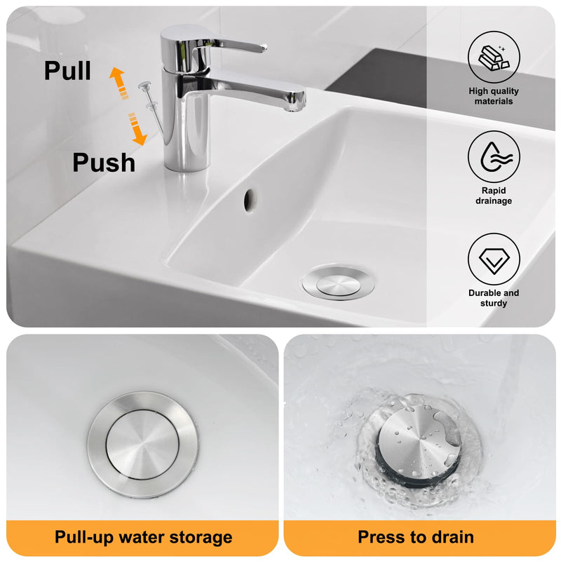 Pop-up Sink Drain Stopper with Lift Rod - Universal Bathroom Sink Drain Kit for Lavatory & Vanity Sink with Overflow, Fit Most US Drains (Brushed Nickel) Brushed Nickel