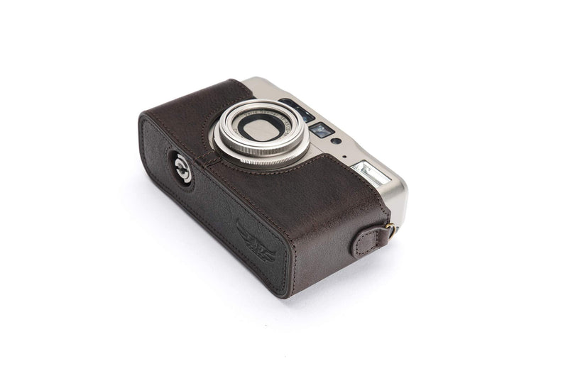 Contax TVS II Case, BolinUS Handmade Genuine Real Leather Half Camera Case Bag Cover for Contax TVS II Camera with Hand Strap (Coffee) Coffee