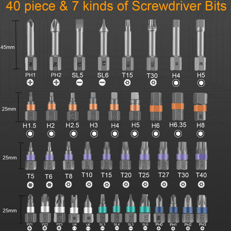 42 in 1 Magnetic DIY Ratchet Screwdriver Set,Multi Bit Screw Drive with Storage Case, Portable Compact Repair Tool Kit for Furniture, Bicycle,Watch,Computer, (42 in 1 Gray) 42 in 1 Gray