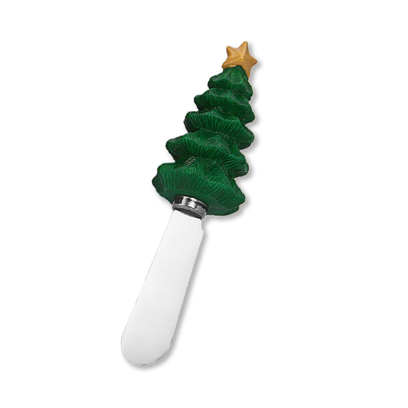 UPware Christmas Tree Cheese Spreaders, Hand-Painted Resin Handles with Stainless Steel Blades for Spreading Cream Cheese, Butter, Jam, or Sandwich, Set of 4