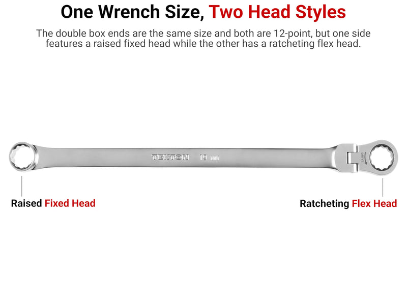 TEKTON 22 mm Long Fixed/Flex Head 12-Point Ratcheting Box End Wrench | WRB35422