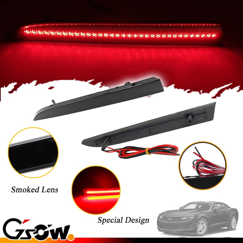 LED Rear Bumper Reflector Lights for Chevrolet Camaro 2016-2024, Traverse 2013-2020, Red Rear Brake Tail Lamps Smoked Lens, 2 PCS