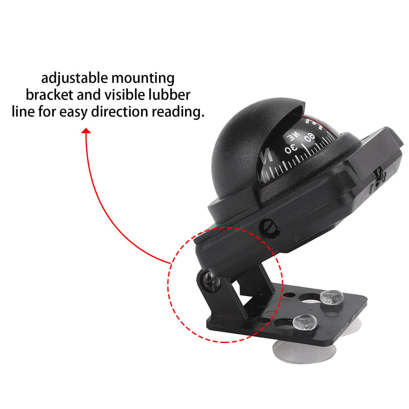 Automotive Compass Ball, Dashboard Adjustable Foldable Navigation Direction Pointing Guide Ball, Magnetic Compass with Adhesive Tape for Auto Cars Boats RV Vehicle Outdoor