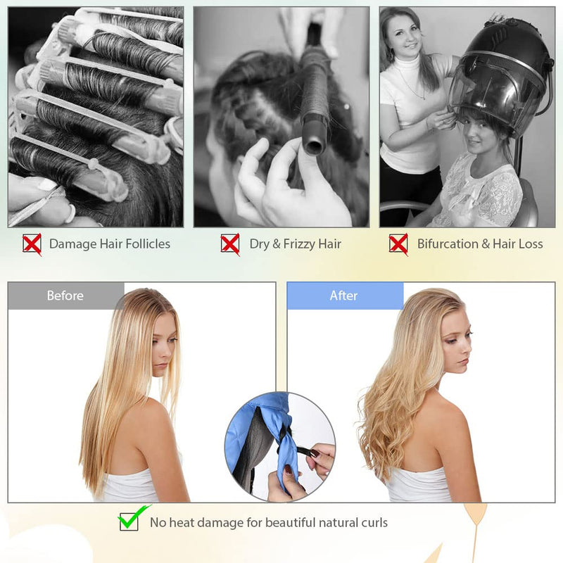  [AUSTRALIA] - URAQT Heatless Curling Rod Headband, Octopus Design No Heat Hair Curlers for Long Hair, Soft Sleeping Overnight Silk Ribbon Hair Rollers Lazy Curler Set DIY Hair Styling Tools (Blue) (Pack of 2) Blue 1 count (Pack of 2)