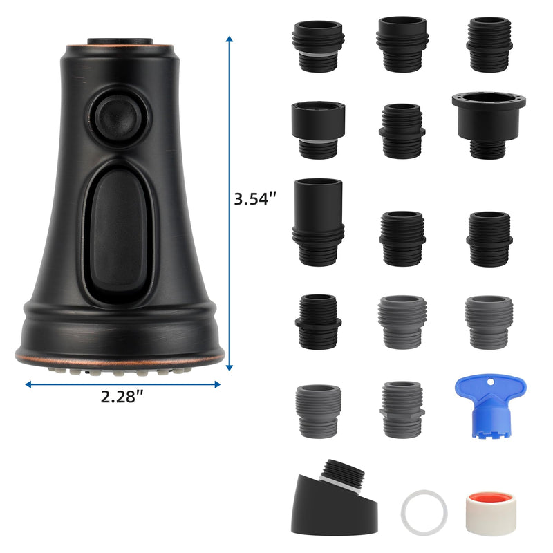 Hibbent Kitchen Faucet Head Replacement, NSF/ANSI/CAN 61 & CUPC Certified, 3 Function Pull Down Faucet Sprayer Nozzle - 15 Adapters Compatible with Moen, Delta, Kohler, Oil-Rubbed Bronze Stay on spray with hold button(common) Oil Rubbed Bronze