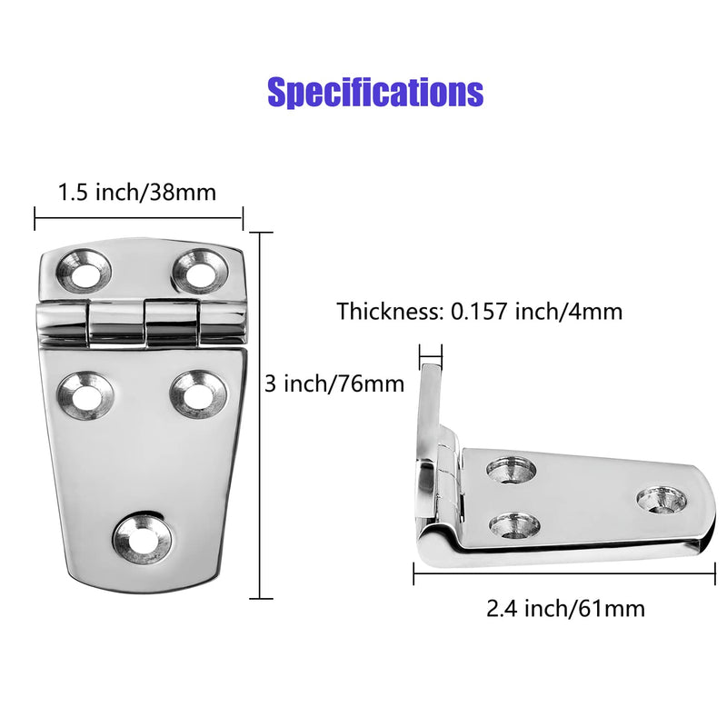 Marine Boat Hatch Hinges Stainless Steel, 3 inch x 1.5 inch(76 x 38mm) 5 Holes, No Noise, Heavy Duty 316 Stainless Steel with Screws (2 PCS) 3 x 1.5 inch（2 Pieces）
