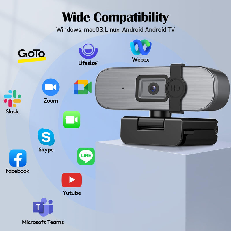 YQE 4K Webcam with Tripod, UHD Web Cam with Microphone, PDAF Autofocus Webcam with Remote Control, Privacy Cover, USB Type-A & A-to-C Adapter Computer Camera for Calling, Zoom/Teams/Facetime/Switch 2 Grey + Black