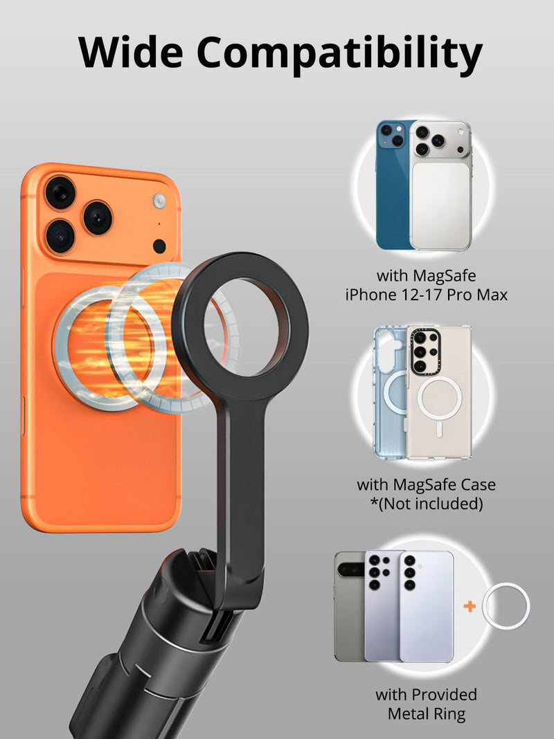 69" Magnetic Phone Tripod for iPhone w/Remote Control UPT-01M | For iPhone 12-17 & Android, 360° Rotation, Compatible w/ MagSafe, Magnetic Ring Attached,Video Recording & Vlogging