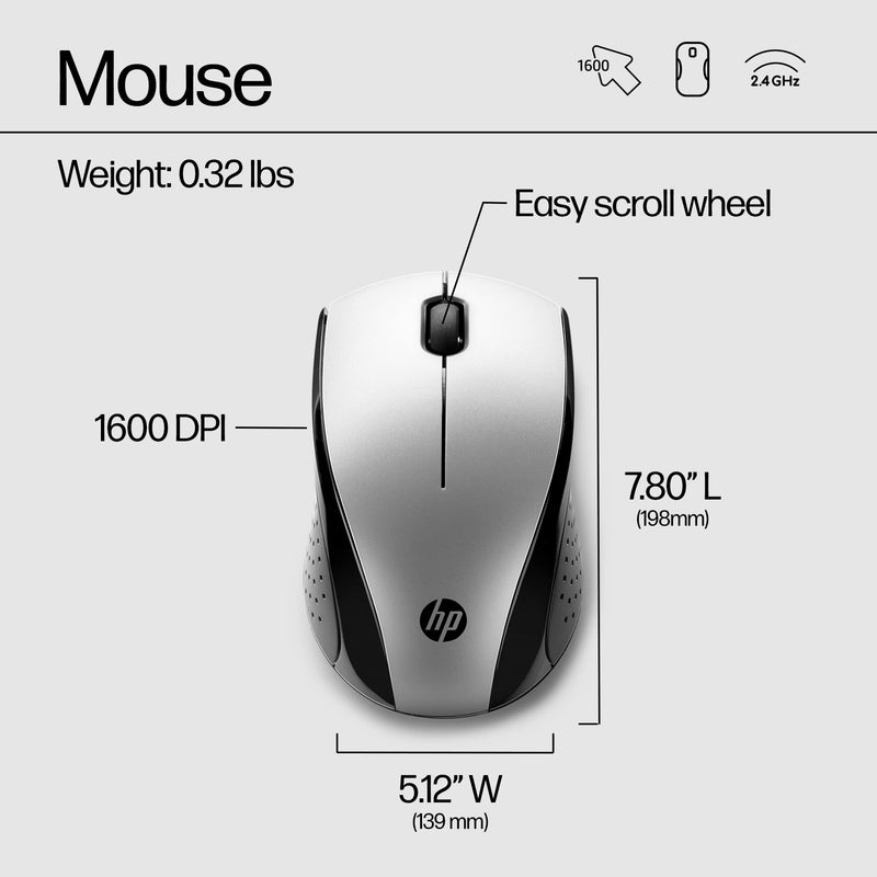 HP X3000 G3 Wireless Mouse Silver, up to 15-Month Battery,Scroll Wheel, Side Grips for Control, Travel-Friendly, Blue LED, Powerful 1600 DPI Optical Sensor, Win XP,8, 11 Compatible (683N9AA#ABL) New Version