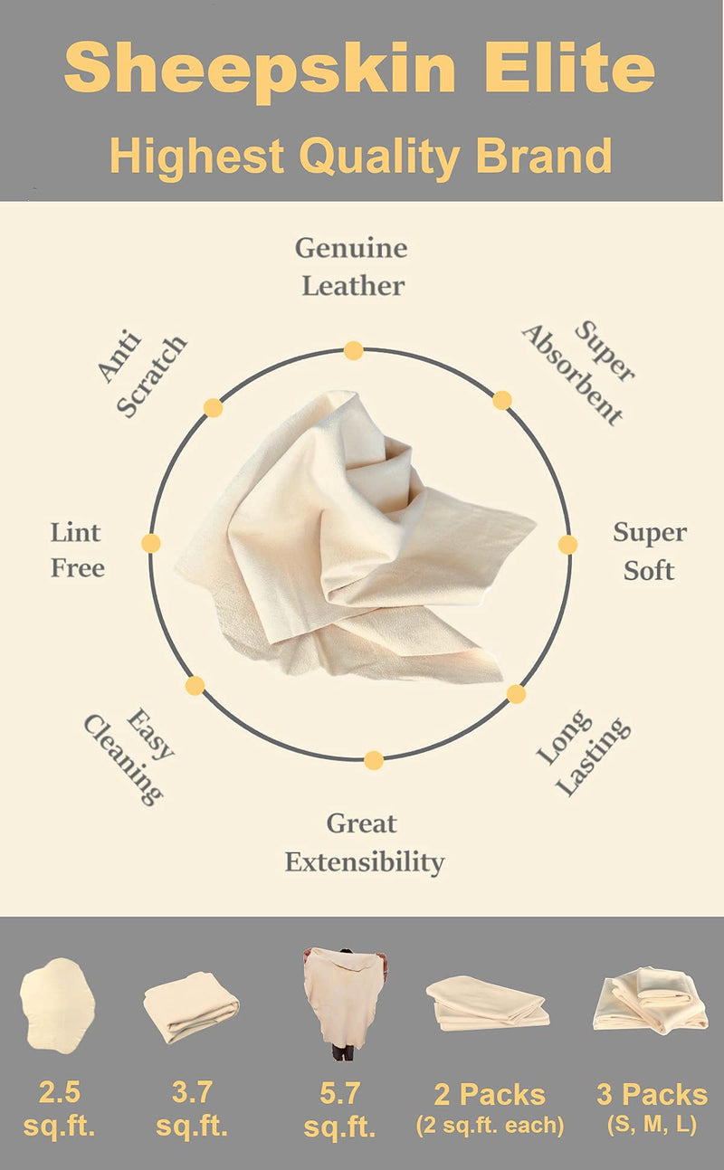 Chamois Drying Cloth Car Drying Towel Real Leather Absorbent Drying Natural Chamois Car Wash Cloth Accessory (3.7-4.2 sq ft) 3.7 sq. ft.