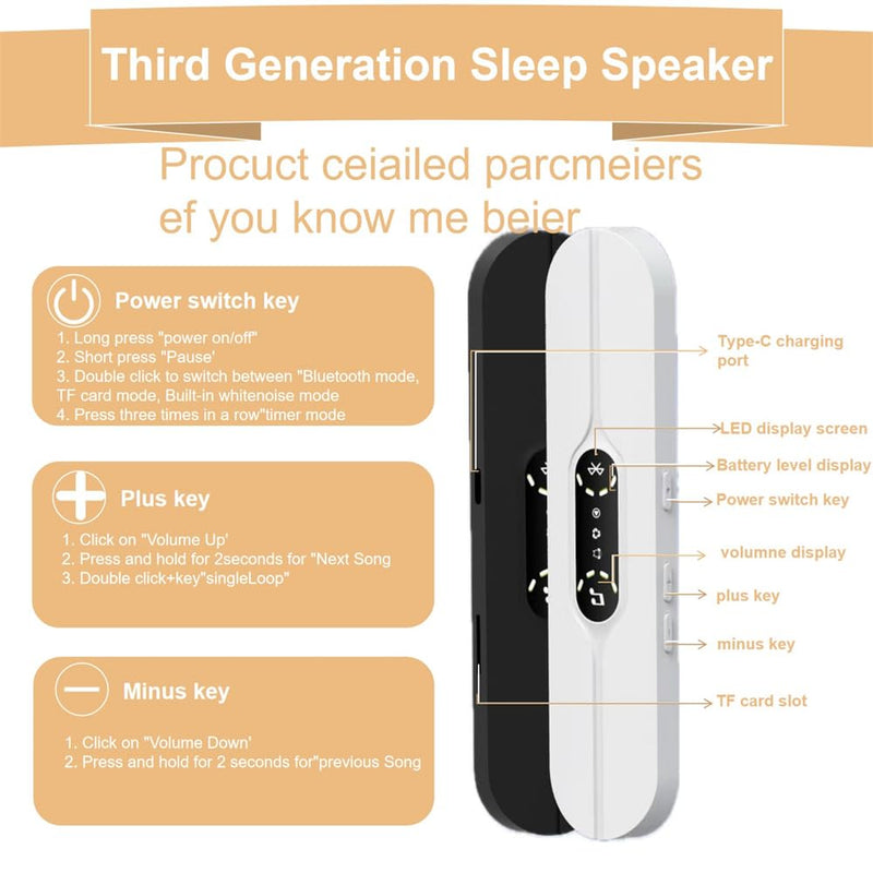 Pillow Speaker for Sleeping, Mini Bone Conduction Portable Sleep Aid with Stereo Bass, Bluetooth Sleep Bar for Deep Sleeping with White Noise, with Volume Control-Supports TF Function 1