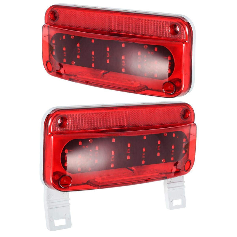 Partsam Rectangular Red LED RV Camper Trailer Stop Turn Brake Tail Lights White License Plate Light 49 LED with License Bracket Holder and White Base 12V Sealed w Reflex Surface Mount (Left + Right) Red Lens