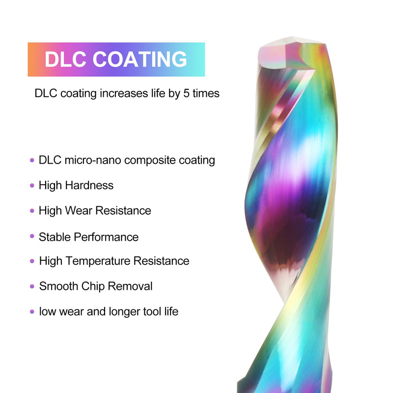 CNC Router Bits Single Flute End Mill for Aluminum Cutting - 1/8 Inch (3.175mm) Shank Solid Carbide Spiral Router Bits with DLC Coating, 3/5'' (15mm) Cutting Length CNC Bits Milling Cutter (10PCS) 10 1/8" Shank-3/5" Cutting Length
