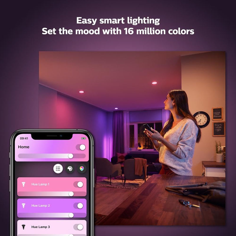 Philips Hue Smart Retrofit Recessed 5/6 Inch LED Downlight 1 Pack - White and Color Ambiance Color-Changing Light 1100LM - Control with Hue App - compatible with Alexa, Google Assistant, Apple Homekit