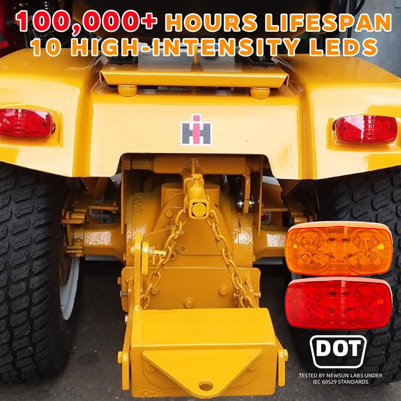 NEW SUN 4 Pcs Amber & Red 10 LED Trailer Side Marker Light, Bullseye/Tiger Eye/Double Bubble Clearance Light, 12V 4x2 Rectangular LED Light Surface Mount for Camper, Trucks, Rvs 2*Amber+2*Red