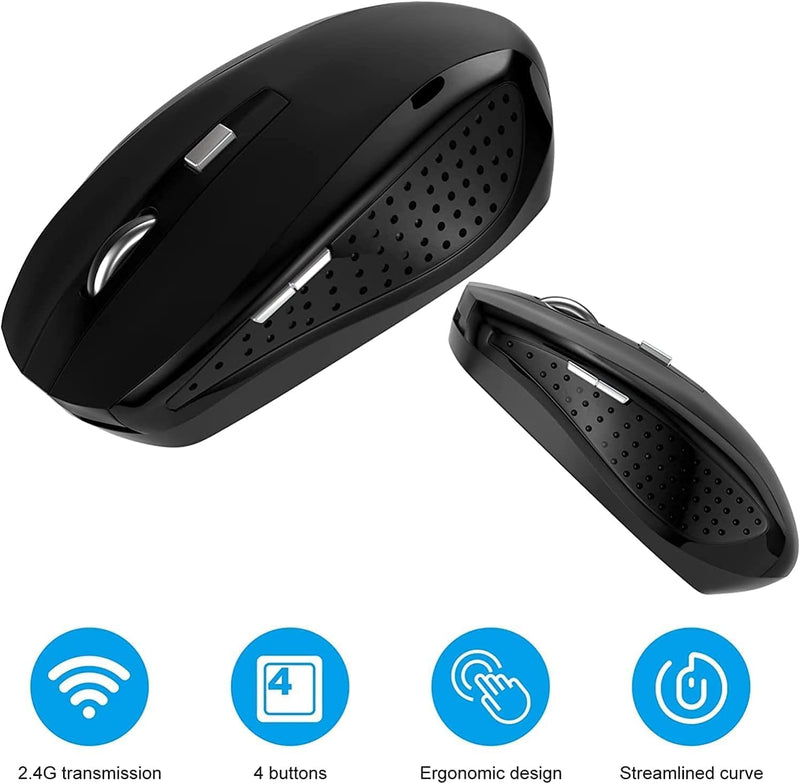 2 Pack Wireless Mouse, 2.4Ghz Wireless Mouse Computer Mouse 1200,6 Buttons with Nano Receiver for Laptop,PC,Chromebook,Computer,Notebook,Office (Black) 2 pack black