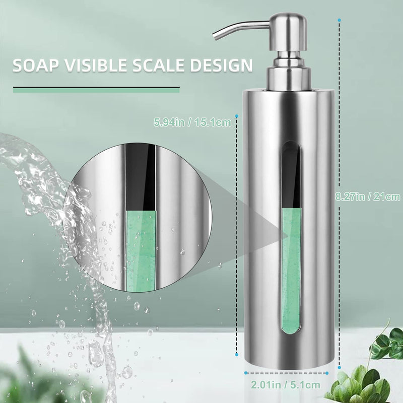 Stainless Steel Soap Dispenser, 7Oz Slim Rust Proof Liquid Soap Dispenser for Kitchen & Bathroom - Refillable Brushed Nickel Dispenser for Essential Oils and Shampoo
