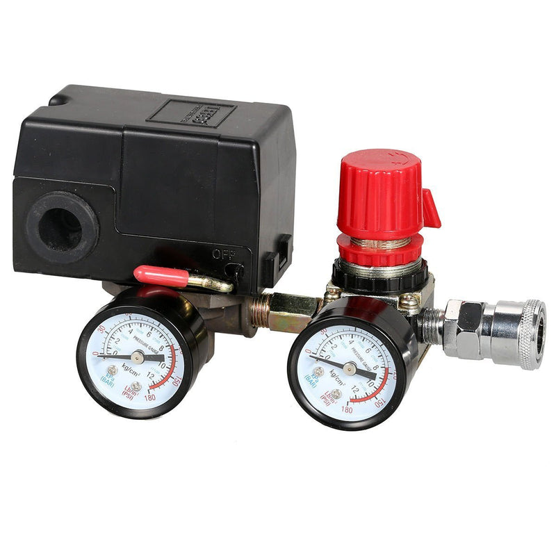 Secbolt Pressure Switch Manifold Regulator Gauges Air Compressor Pressure Switch Control Valve 90-120PSI (American Pattern) American Pattern