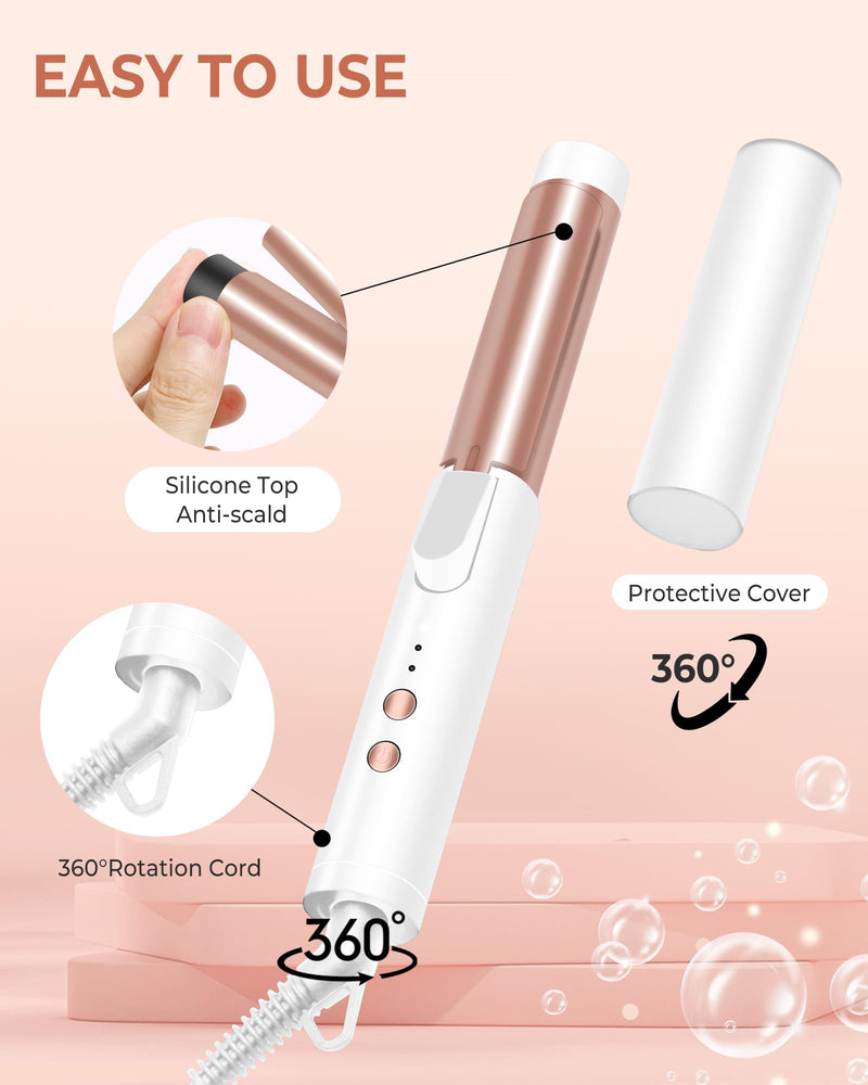 UKLISS Curling Tongs for Short Hair Medium Long Hair 25mm Mini Curling Iron | [160-200℃] 1 Inch Compact Travel Friendly Ceramic Mini Hair Curler Wand, 3 Temps Adjustable, Double Voltage (White) White