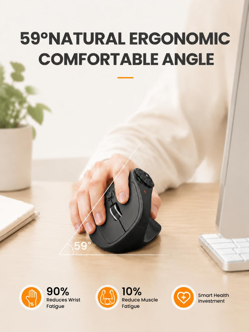 SABLUTE MAM51 Ergonomic Mouse, Bluetooth Mouse with Side Scroll Wheel | Wireless Mouse for Small to Medium Hands, High 4000 DPI, 8 Buttons, Bluetooth/2.4GHz Vertical Mouse for Windows, Mac Black