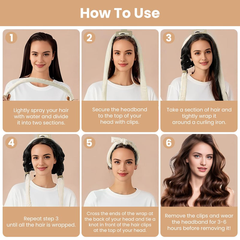 Heatless Curlers Headband, 6PCS No Heat Hair-Curlers and Rollers, Soft Sleep Overnight Hair-Curls Set with Silk Bonnet, heatless Curling Gift Kit for Women Long and Short Wave hair (Beige) #B 6PCS-#Beige